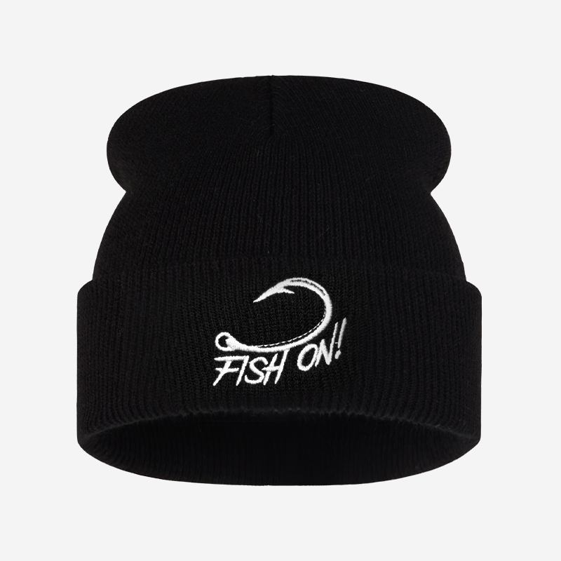 Beanie Cuffed Knit - Шапка-бини с вышивкой рыбы для рыбаков,