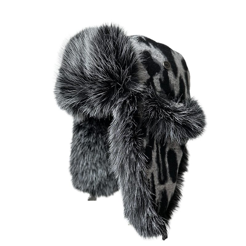 Trapper Hat Ear Flap - Женская флисовая шапка-ушанка с леопардовым принтом,